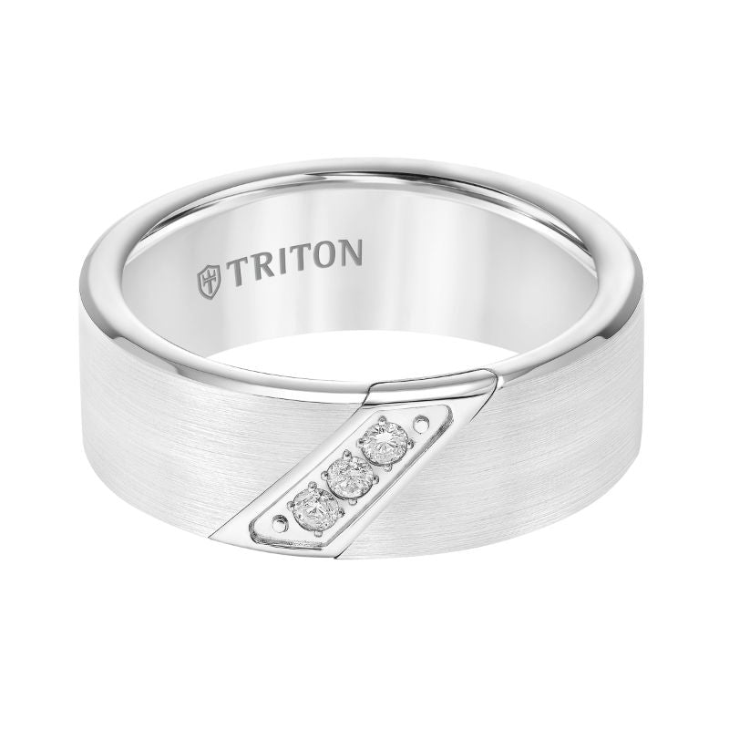 Triton Flat Bevel Edge Stone Wedding Band