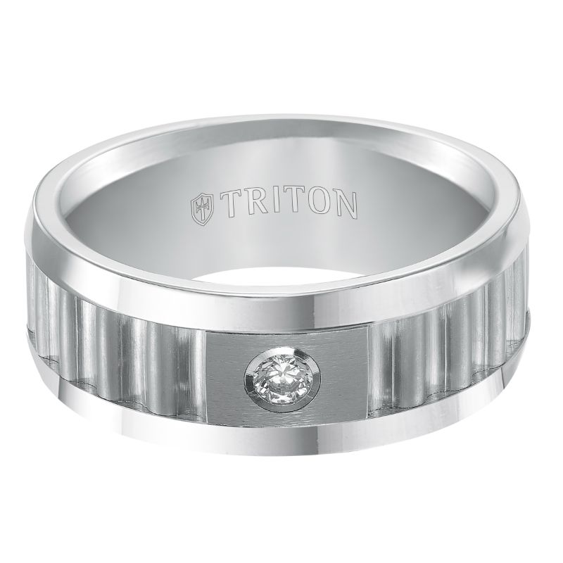 Triton Flat Bevel Bevel Edge Stone Wedding Band