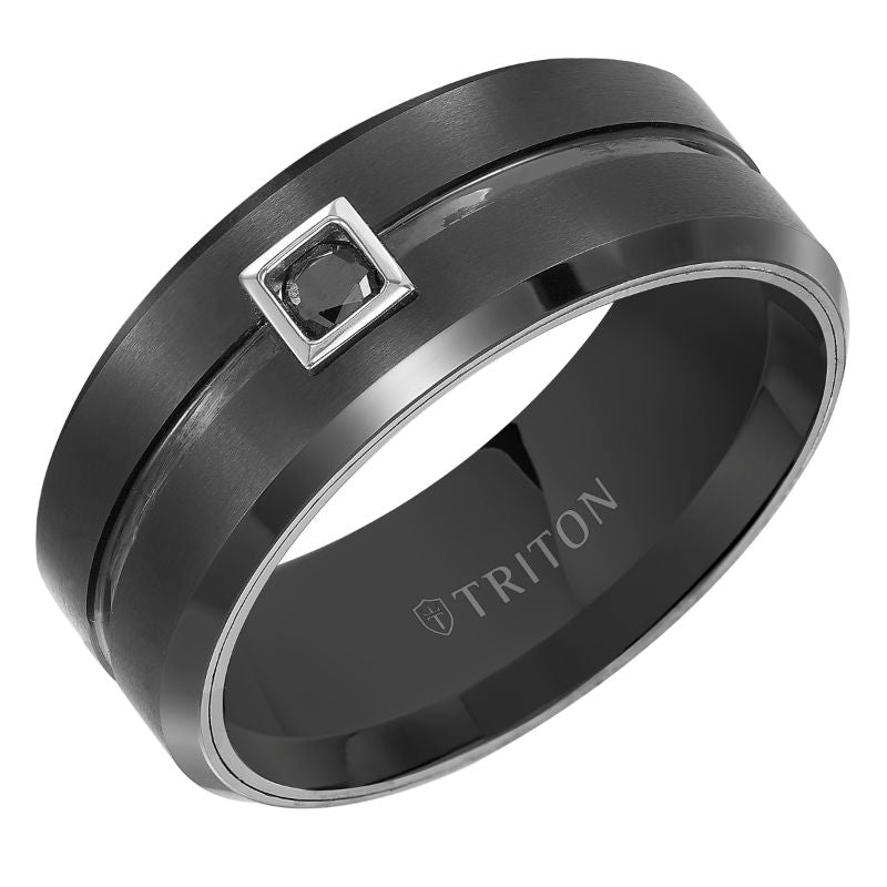 Triton Flat Bevel Edge Stone Wedding Band