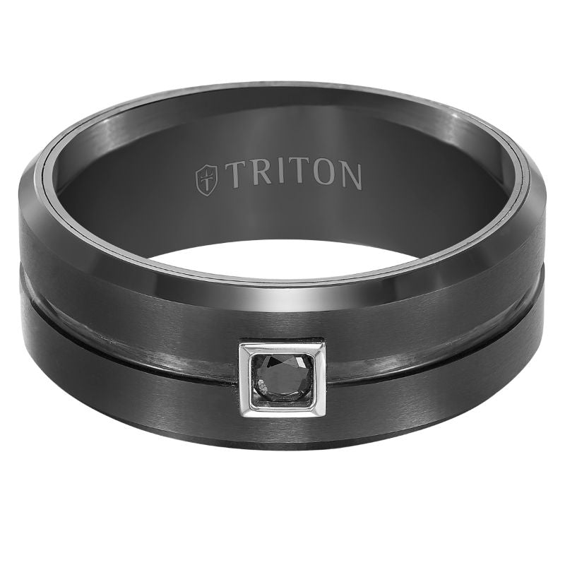 Triton Flat Bevel Edge Stone Wedding Band