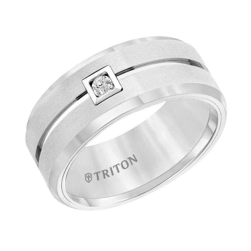 Triton Flat Bevel Edge Stone Wedding Band