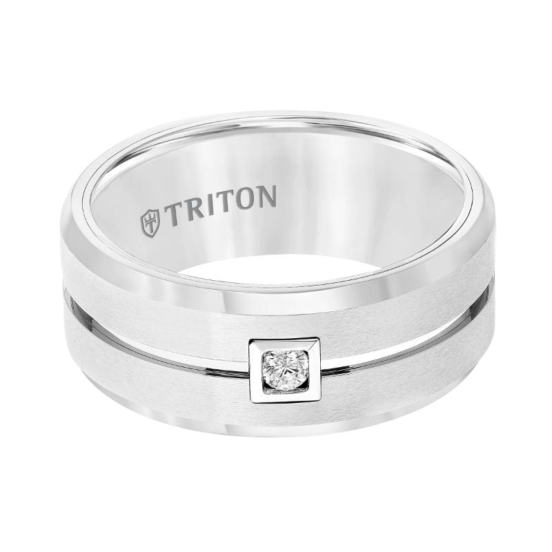 Triton Flat Bevel Edge Stone Wedding Band