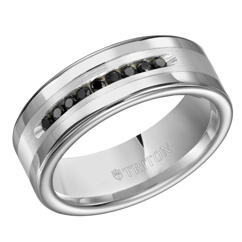 Triton Flat Bevel Edge Stone Wedding Band