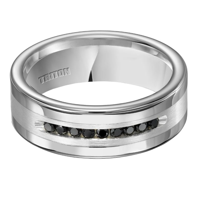 Triton Flat Bevel Edge Stone Wedding Band