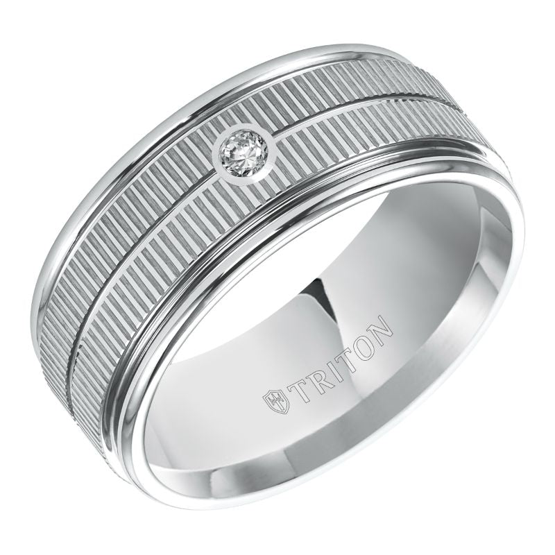 Triton Low Dome Coin Edge Stone Wedding Band