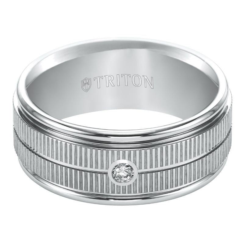 Triton Low Dome Coin Edge Stone Wedding Band