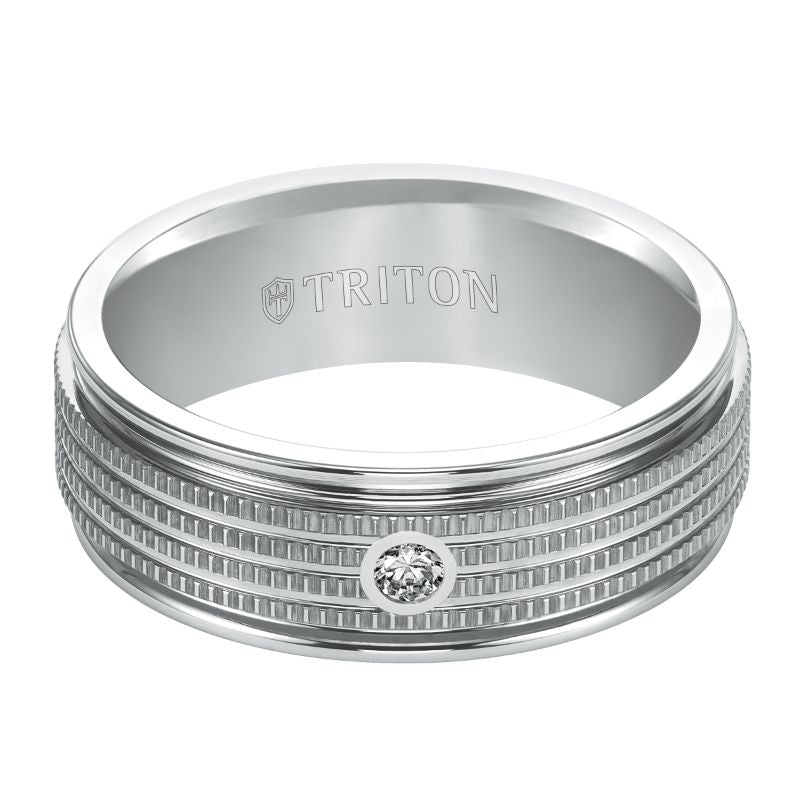 Triton Low Dome Round Edge Stone Wedding Band