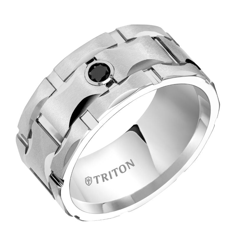 Triton Flat Flat Edge Stone Wedding Band