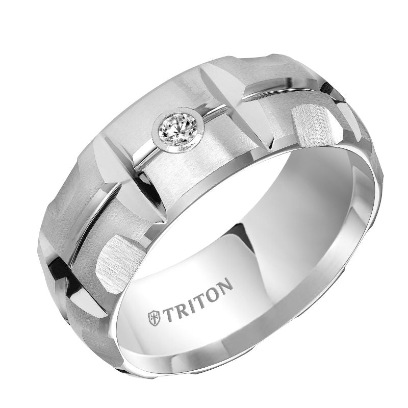 Triton Dome Bevel Edge Stone Wedding Band