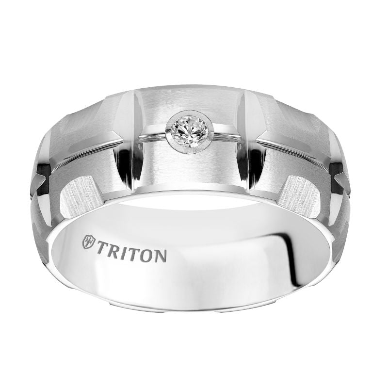 Triton Dome Bevel Edge Stone Wedding Band