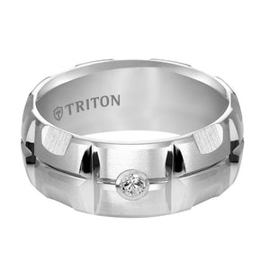 Triton Dome Bevel Edge Stone Wedding Band