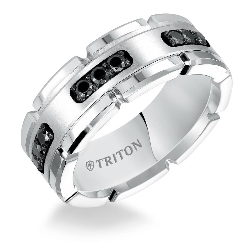 Triton Flat Flat Edge Stone Wedding Band