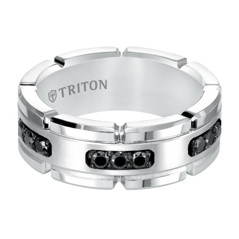 Triton Flat Flat Edge Stone Wedding Band