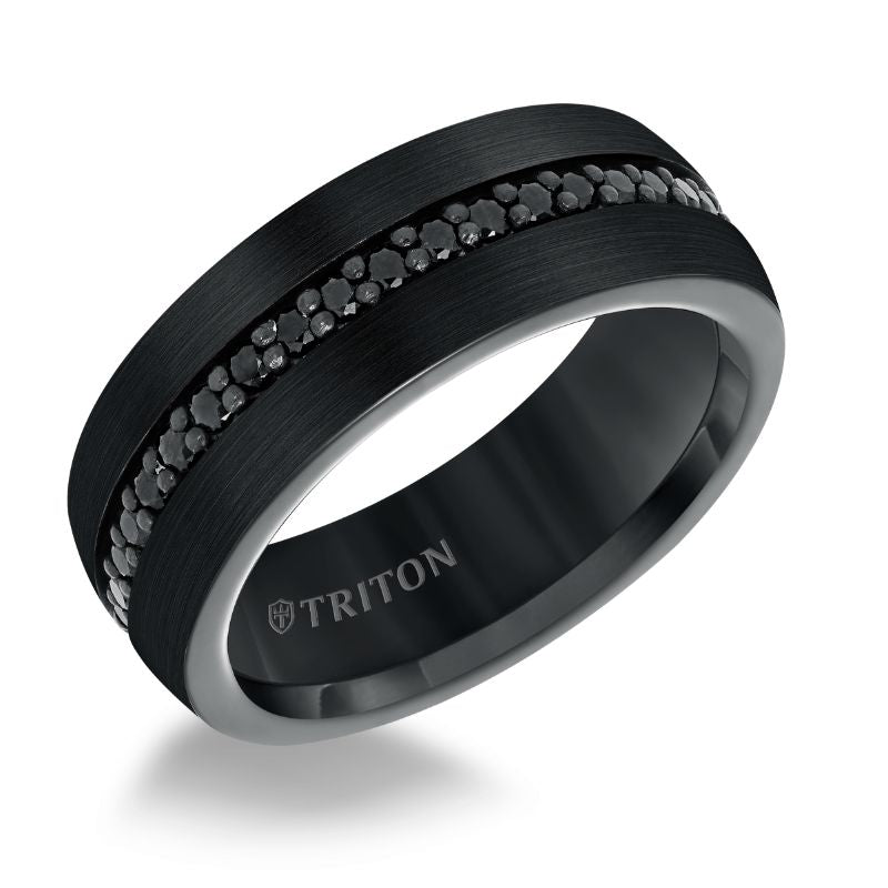 Triton Low Dome Flat  Edge Stone Wedding Band