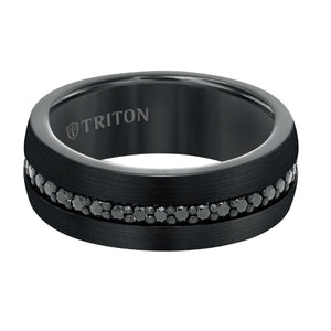 Triton Low Dome Flat  Edge Stone Wedding Band