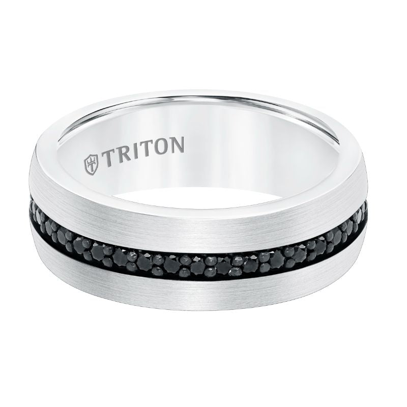 Triton Low Dome Flat  Edge Stone Wedding Band