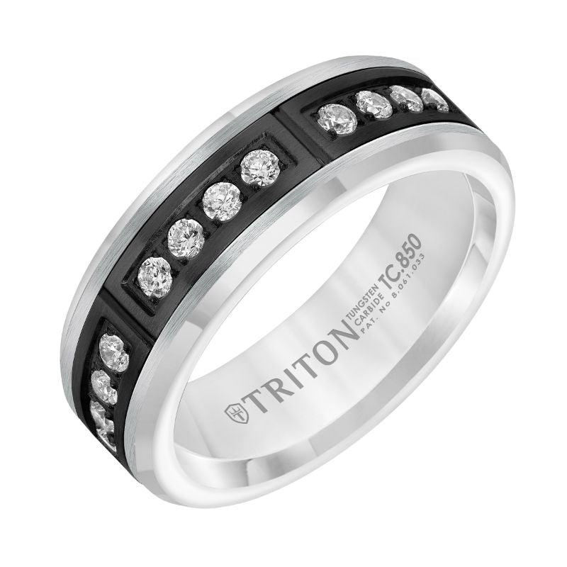 Triton Flat Bevel Edge Stone Wedding Band