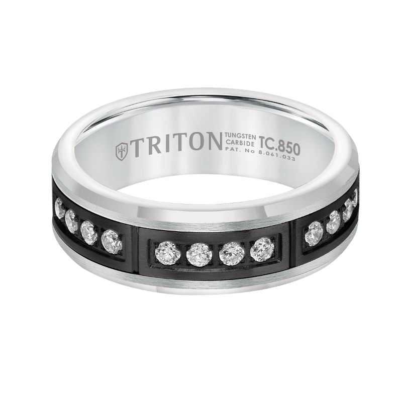 Triton Flat Bevel Edge Stone Wedding Band