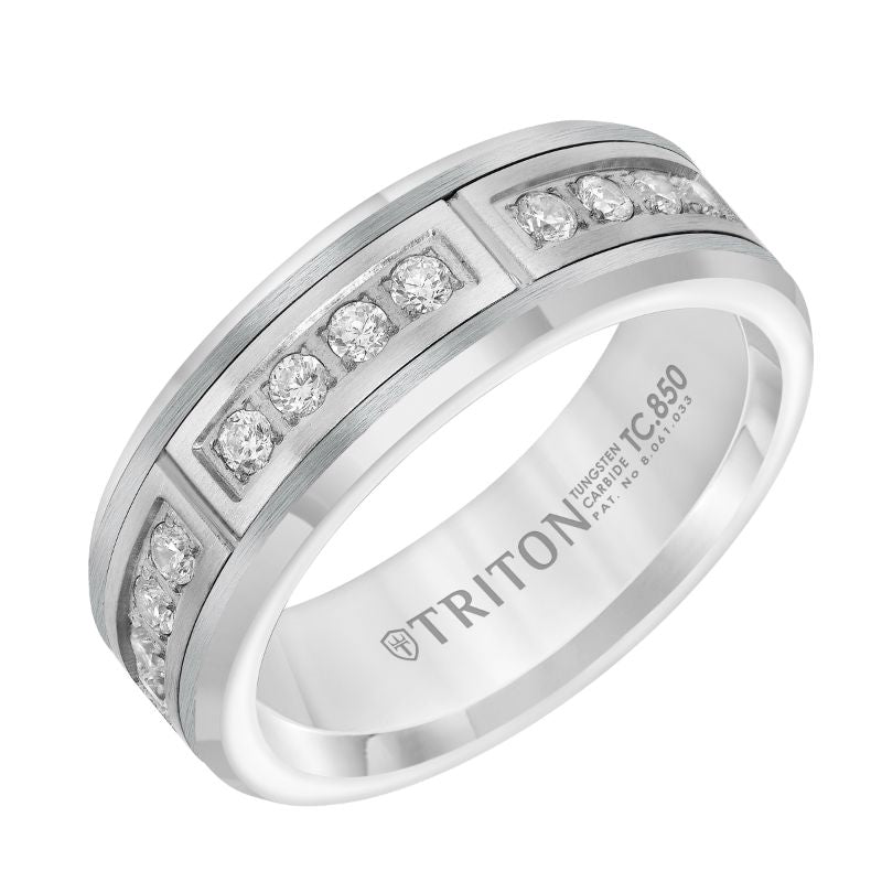 Triton Flat Bevel Edge Stone Wedding Band