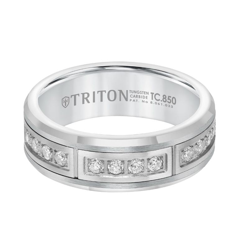 Triton Flat Bevel Edge Stone Wedding Band