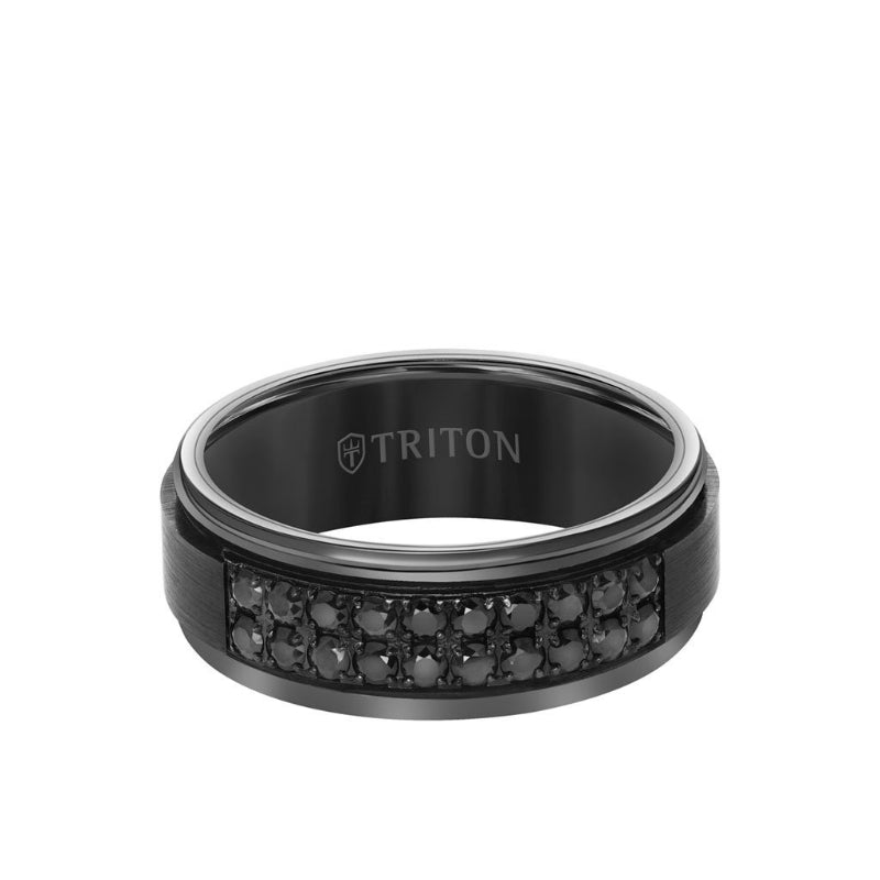 Triton Flat Round Edge Stone Wedding Band