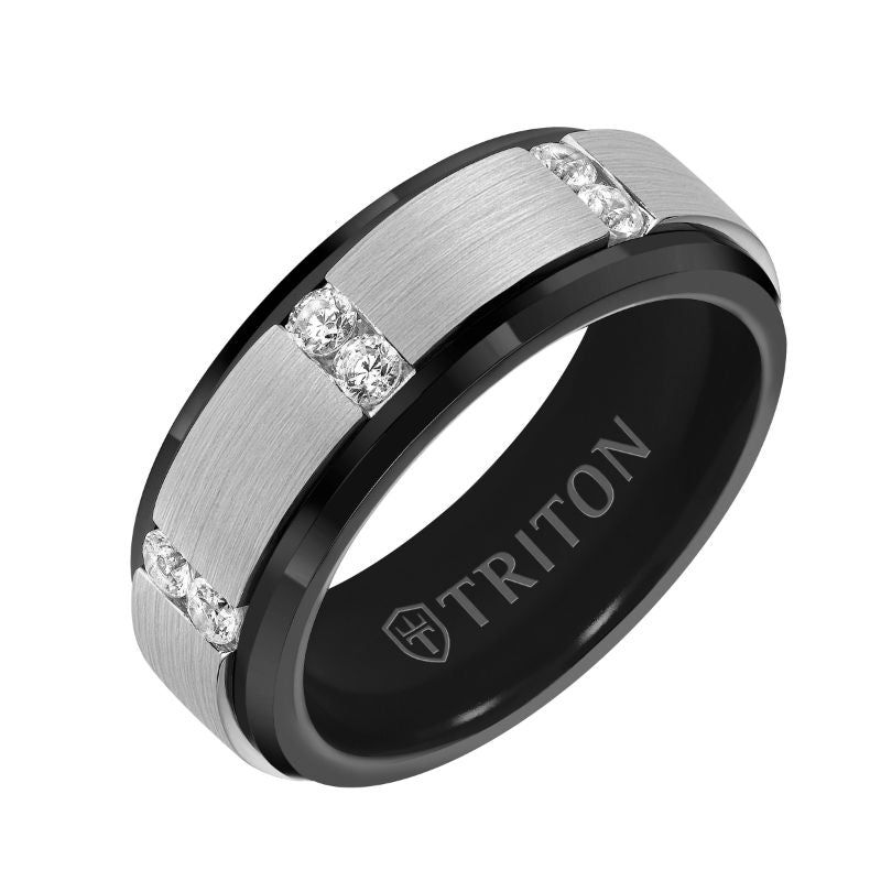 Triton Flat Bevel Edge Stone Wedding Band