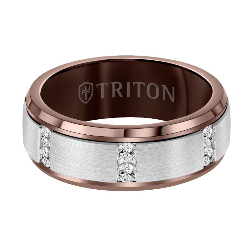 Triton Flat Bevel Edge Stone Wedding Band