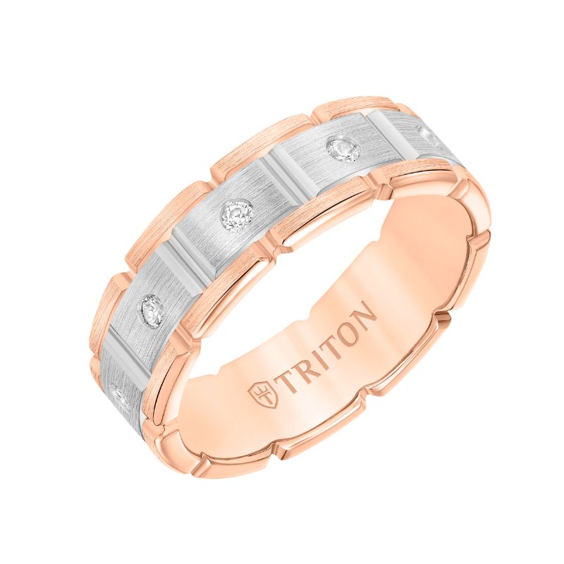 Triton Flat Steel Edge Stone Wedding Band