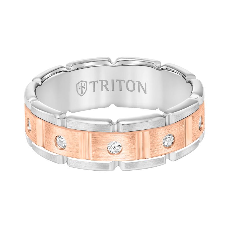 Triton Flat Steel Edge Stone Wedding Band