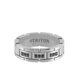 Triton Flat Steel Edge Stone Wedding Band