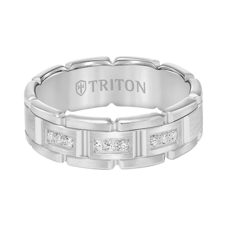 Triton Flat Steel Edge Stone Wedding Band