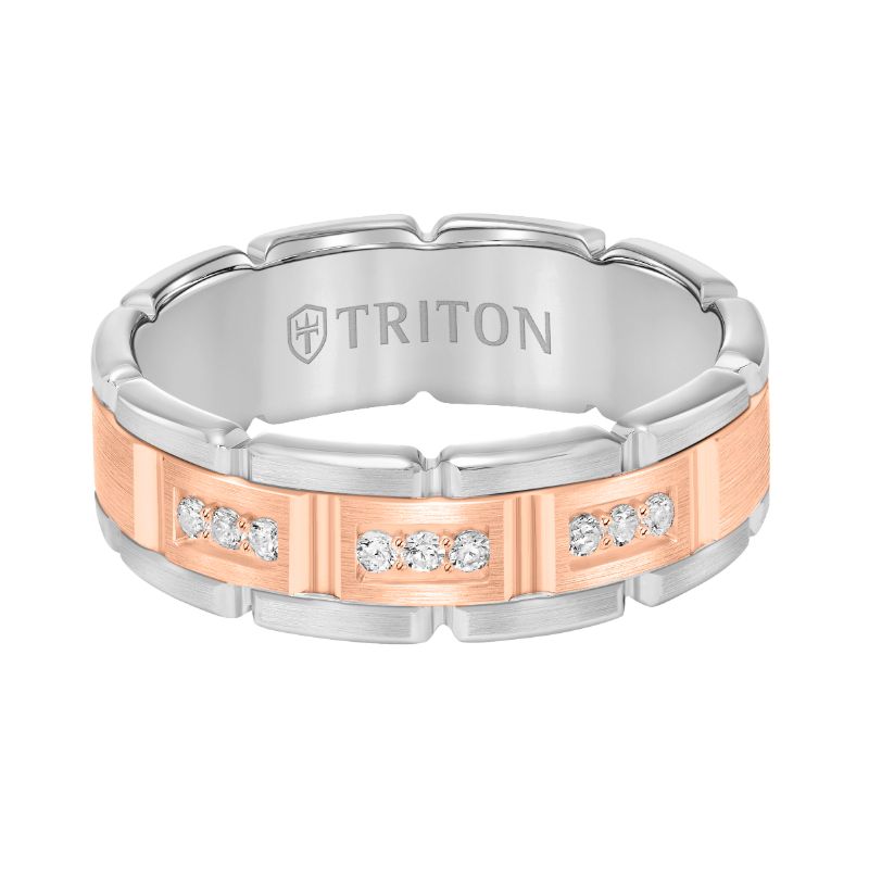 Triton Flat Steel Edge Stone Wedding Band