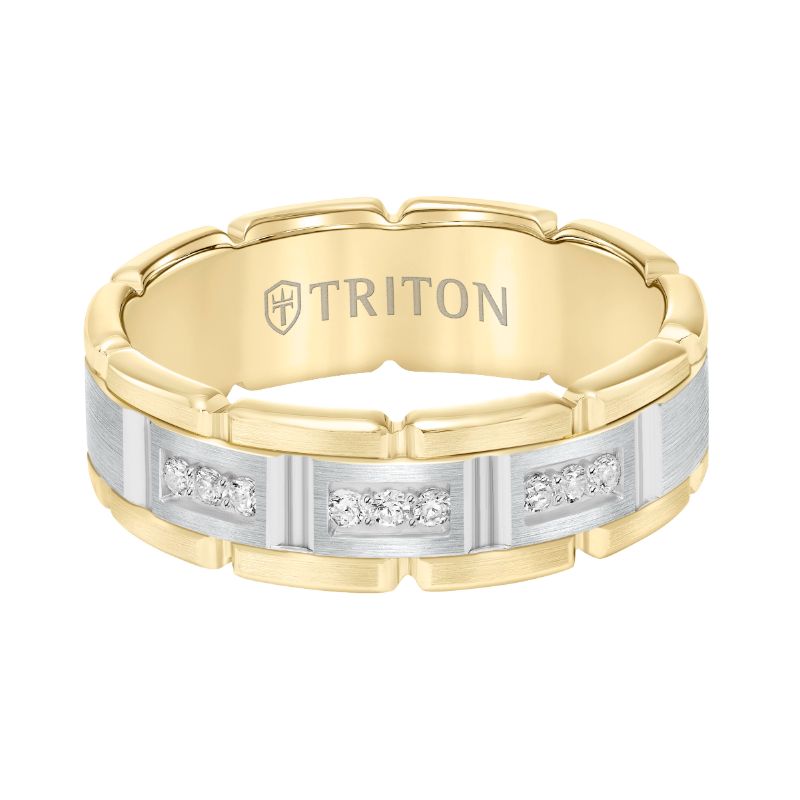 Triton Flat Steel Edge Stone Wedding Band