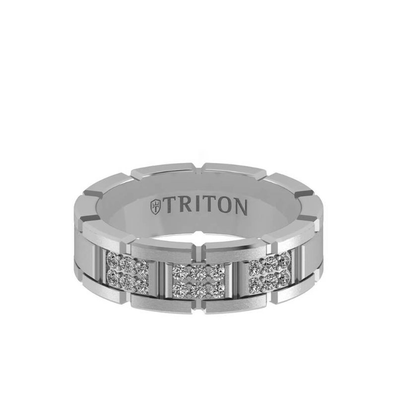 Triton Flat Steel Edge Diamond Wedding Band