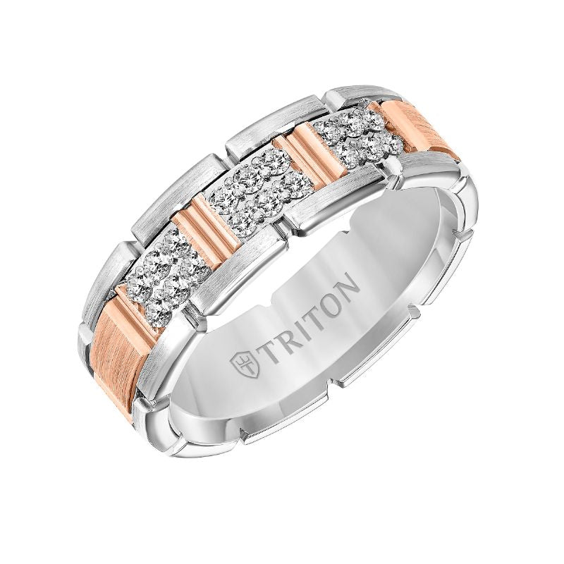 Triton Flat Steel Edge Diamond Wedding Band