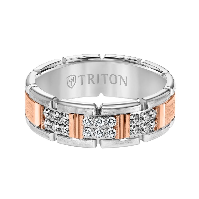 Triton Flat Steel Edge Diamond Wedding Band