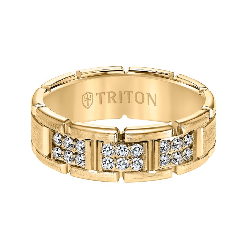 Triton Flat Steel Edge Diamond Wedding Band