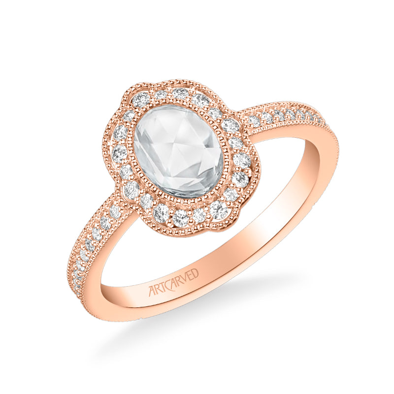 Artcarved Bridal Mounted Mined Live Center Vintage Halo Engagement Ring Sophia 14K Rose Gold