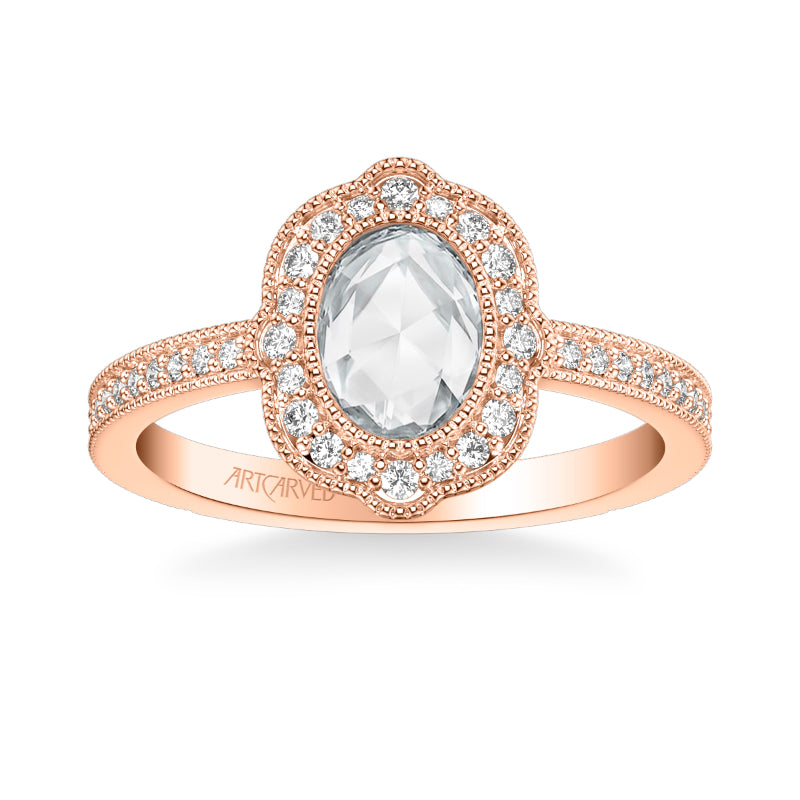 Artcarved Bridal Mounted Mined Live Center Vintage Halo Engagement Ring 18K Rose Gold