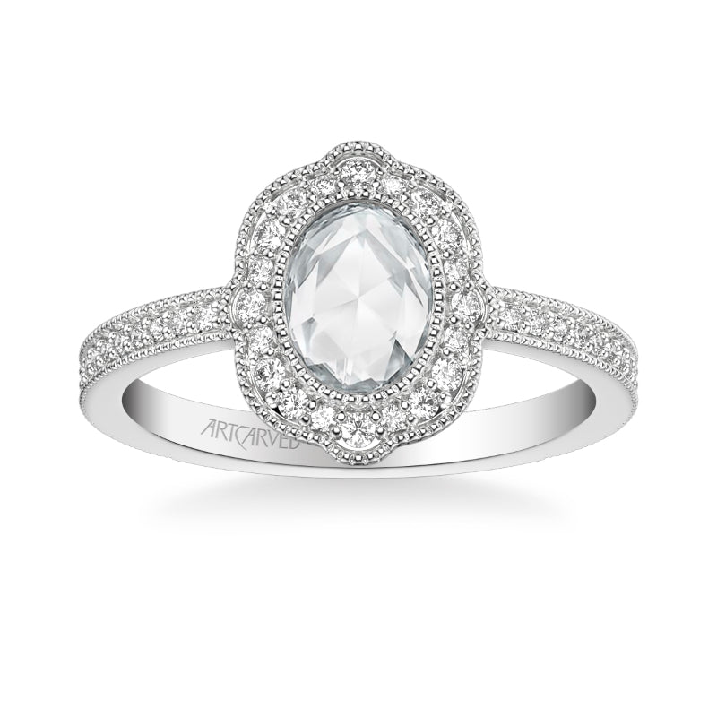 Artcarved Bridal Mounted Mined Live Center Vintage Halo Engagement Ring Sophia 14K White Gold