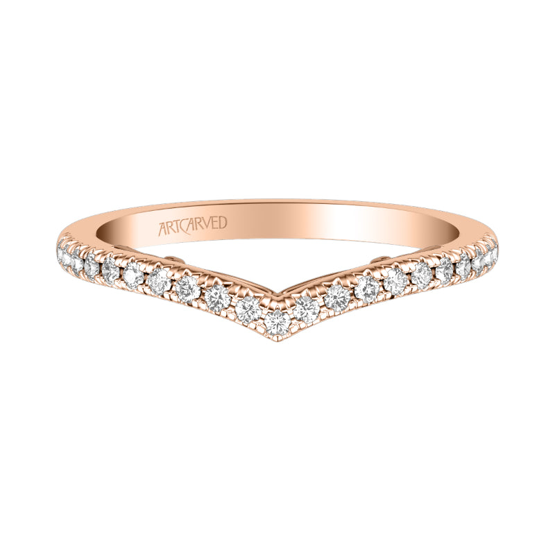 Artcarved Bridal Mounted with Side Stones Classic Lyric Diamond Wedding Band Carly 18K Rose Gold