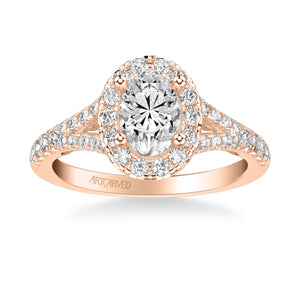 Artcarved Bridal Mounted with CZ Center Classic Lyric Halo Engagement Ring Augusta 14K Rose Gold