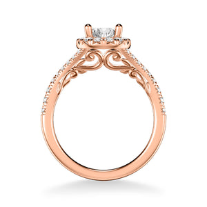 Artcarved Bridal Semi-Mounted with Side Stones Classic Lyric Halo Engagement Ring Augusta 14K Rose Gold