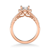 Artcarved Bridal Semi-Mounted with Side Stones Classic Lyric Halo Engagement Ring Augusta 18K Rose Gold