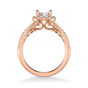 Artcarved Bridal Semi-Mounted with Side Stones Classic Lyric Halo Engagement Ring Augusta 18K Rose Gold