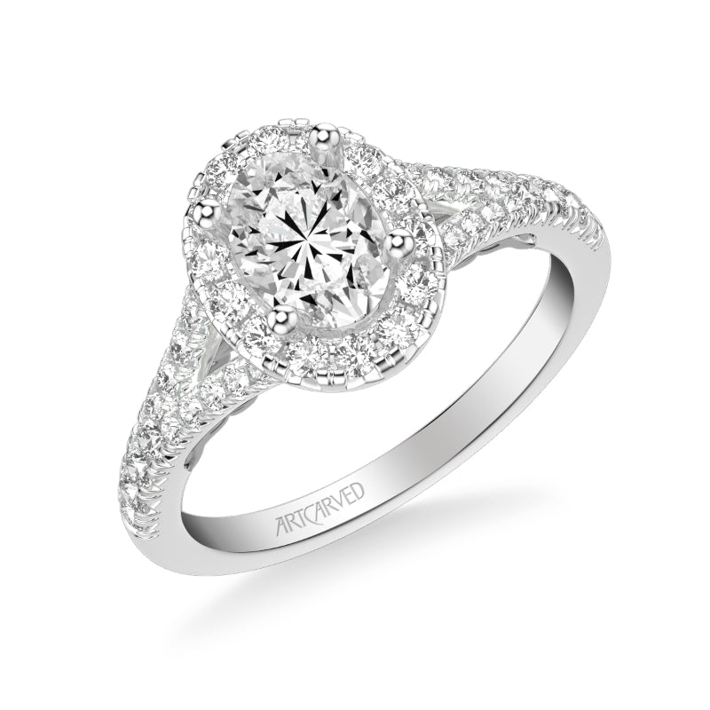 Artcarved Bridal Mounted with CZ Center Classic Lyric Halo Engagement Ring Augusta 14K White Gold