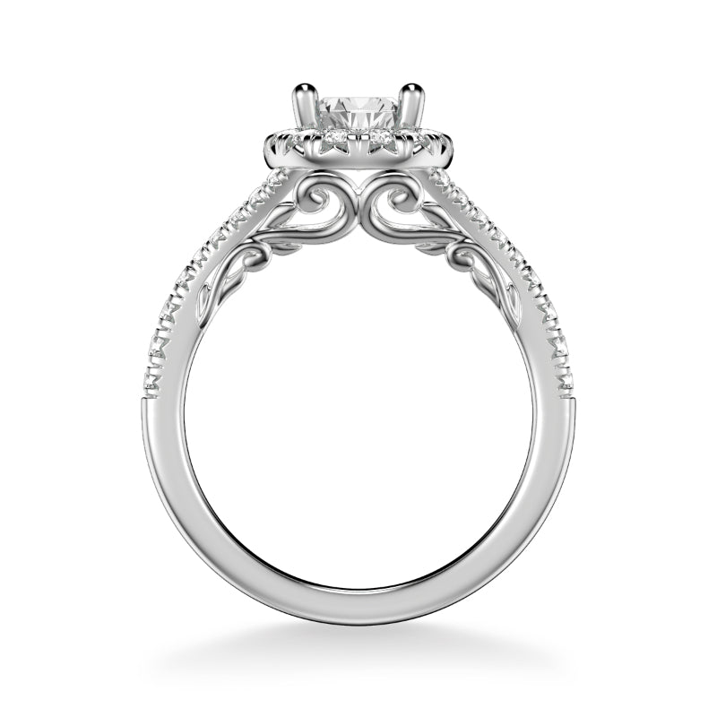 Artcarved Bridal Semi-Mounted with Side Stones Classic Lyric Halo Engagement Ring Augusta 14K White Gold