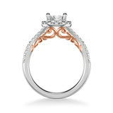 Artcarved Bridal Semi-Mounted with Side Stones Classic Lyric Halo Engagement Ring Augusta 18K White Gold Primary & Rose Gold