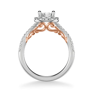 Artcarved Bridal Mounted with CZ Center Classic Lyric Halo Engagement Ring Augusta 14K White Gold Primary & 14K Rose Gold