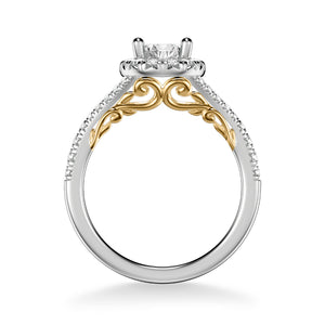 Artcarved Bridal Mounted with CZ Center Classic Lyric Halo Engagement Ring Augusta 14K White Gold Primary & 14K Yellow Gold
